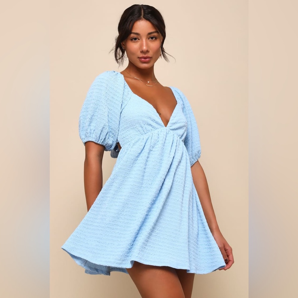 LULUS | Pleasing Charm Textured Tie-Back Babydoll Mini Dress